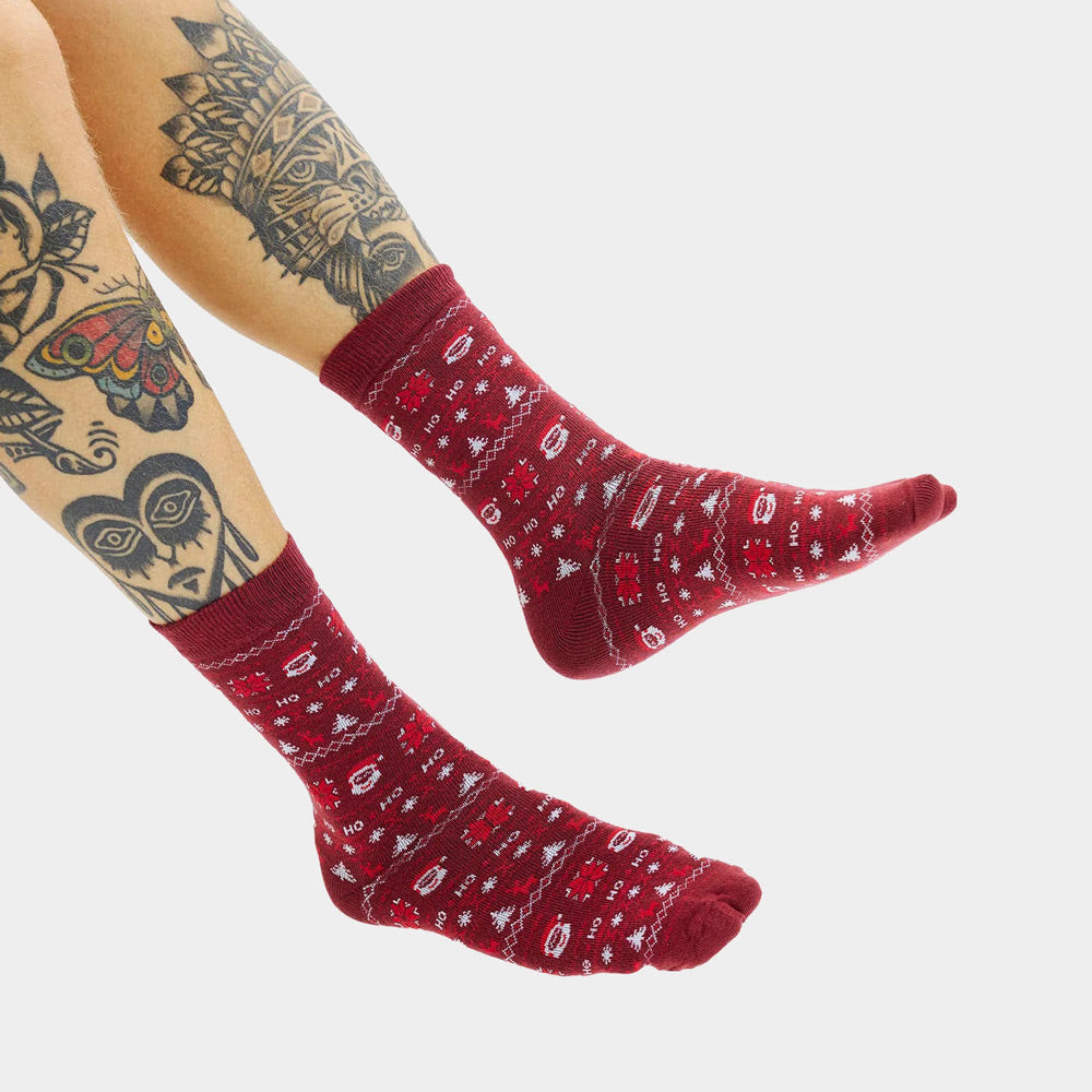 Chaussettes de Noël Unisexes Rouges Père Noël et Renne