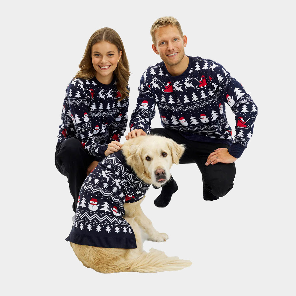 Pull de Noël pour Chien avec Sapins, Bonhommes de Neige et Père Noël