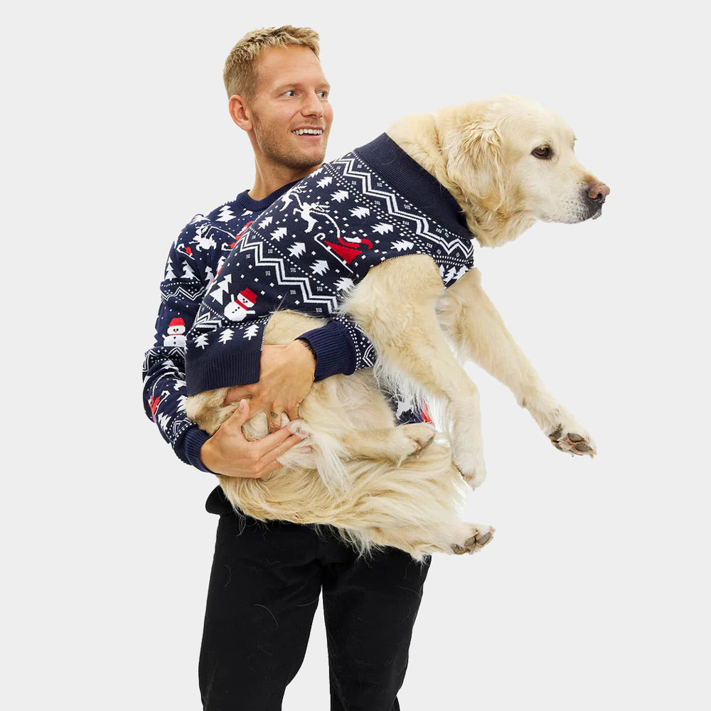 Pull de Noël pour Chien avec Sapins, Bonhommes de Neige et Père Noël