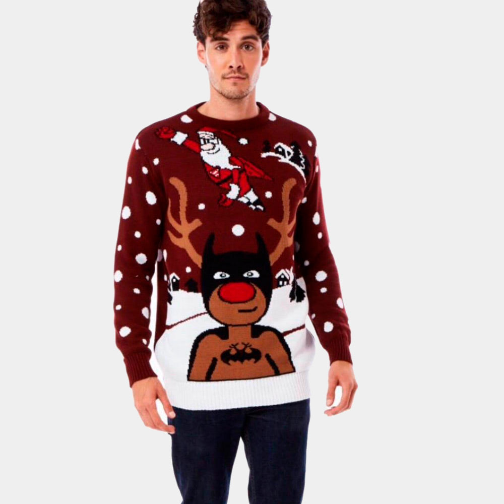 Pull de Noël pour Couple Renne Batman Père Noël Superman