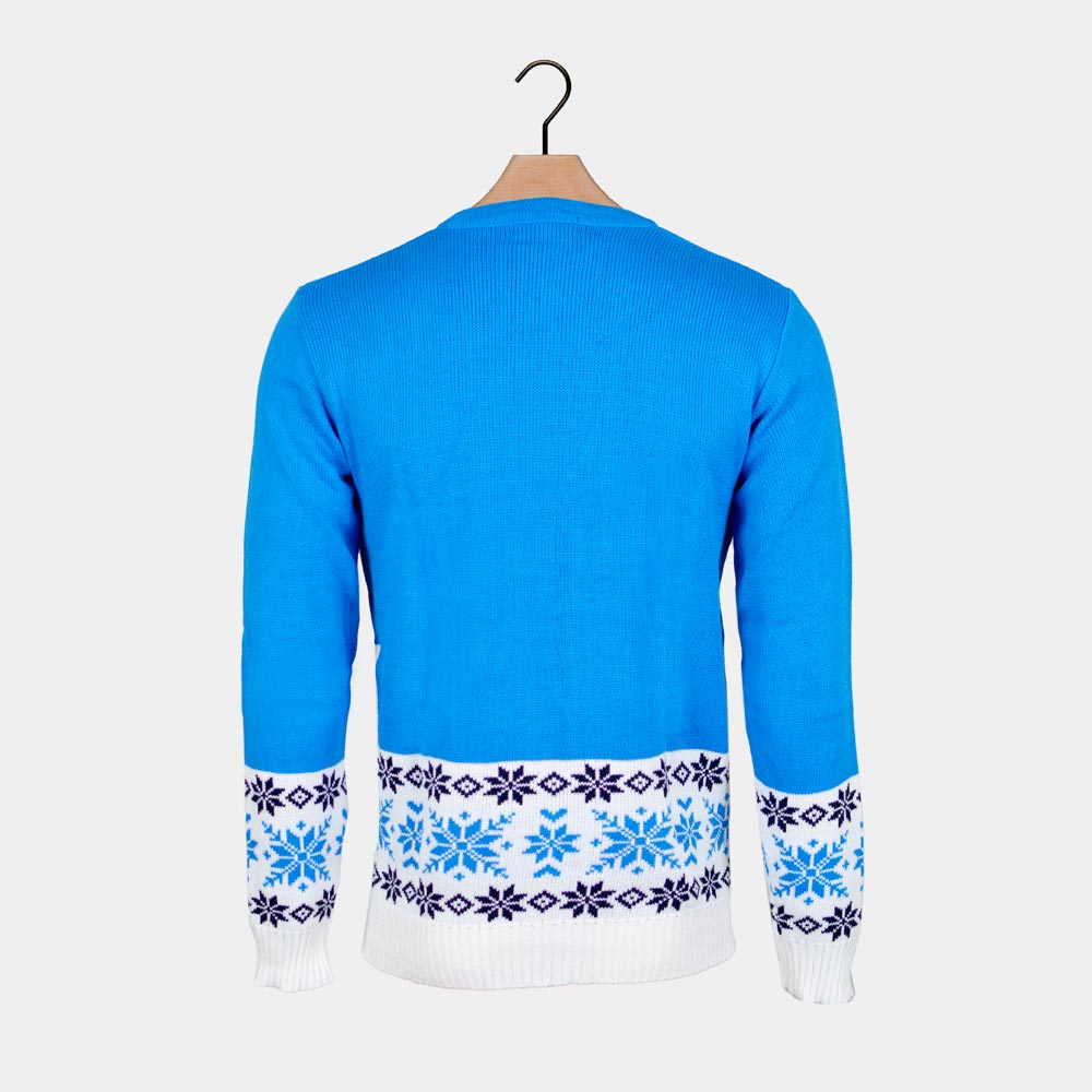 Pull de Noël pour Homme Bleu Ciel avec Renne Patinant