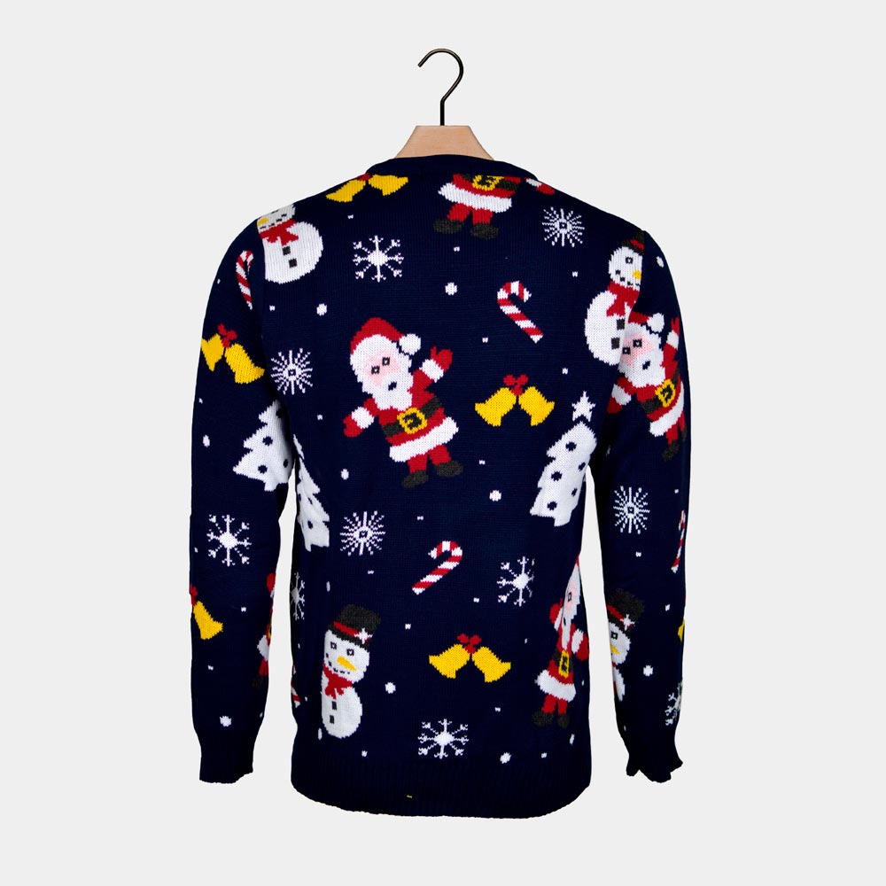 Pull de Noël pour Homme Bleu Marine avec Père Noël et Bonhommes de Neige