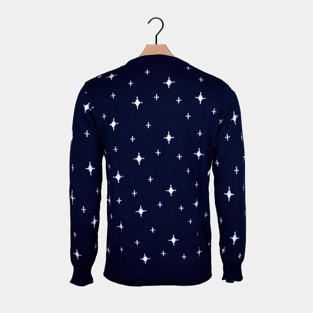 Pull de Noël pour Homme Bleu Rennes, Sapin de Noël et Étoile