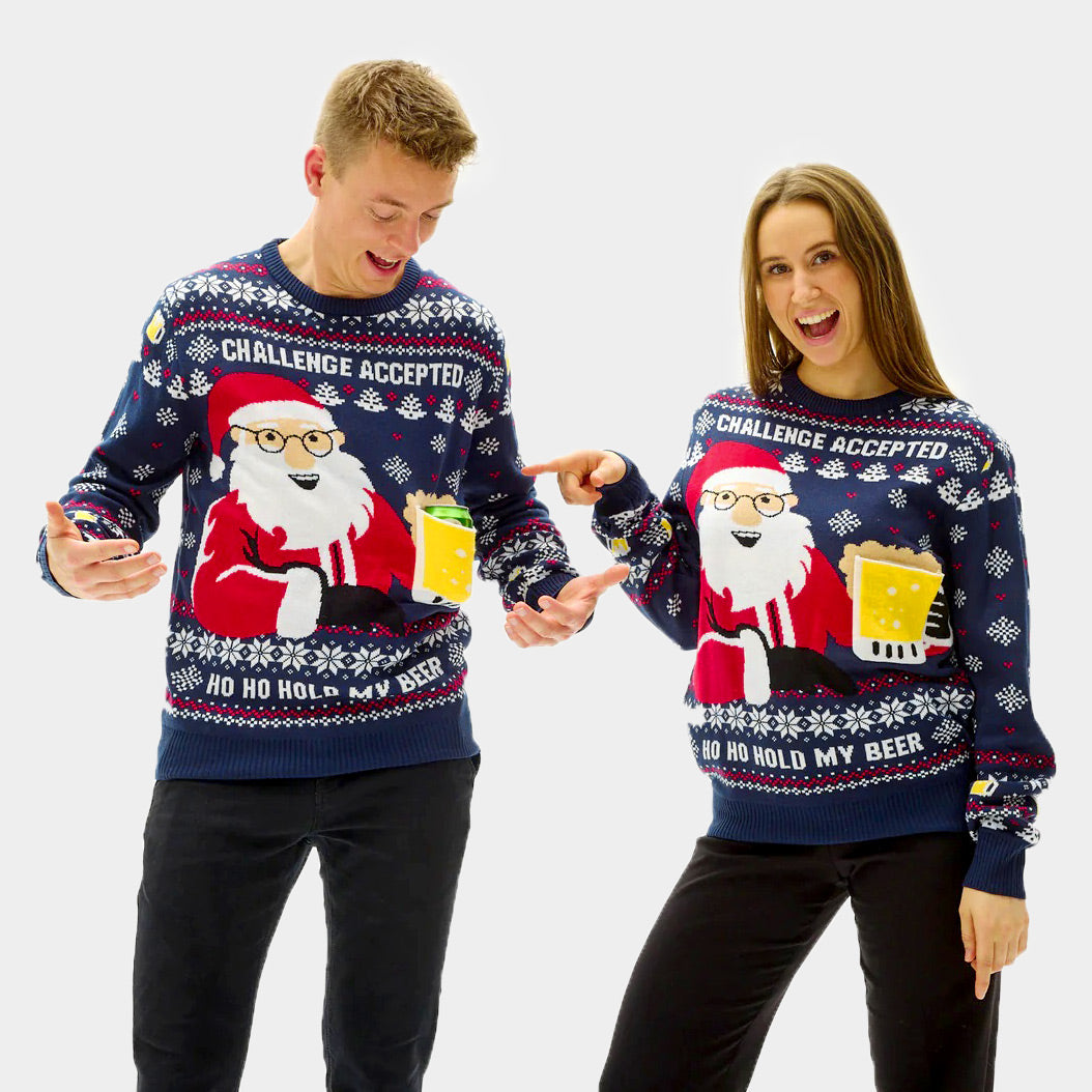 Pull de Noël pour Couple Beer Pocket 3D