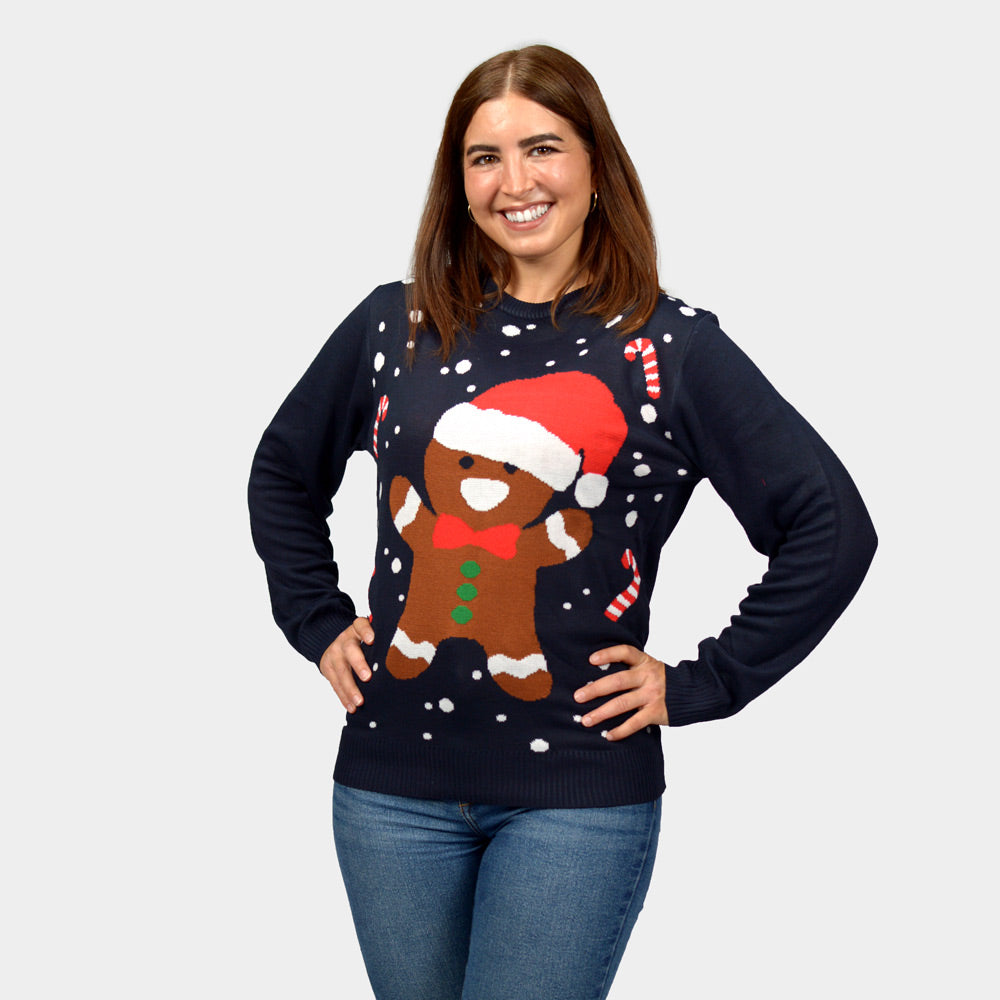 Pull de Noël femme Couple Bleu Gingerbread