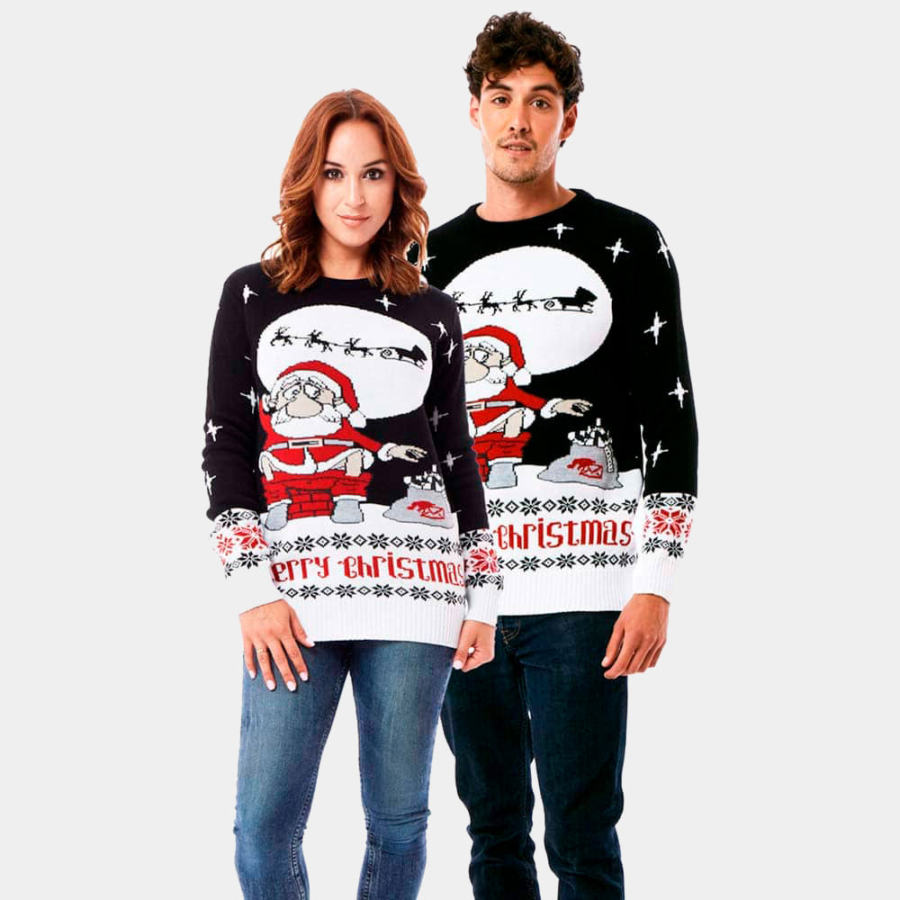 Pull de Noël pour Couple Père Noël Déchargeant