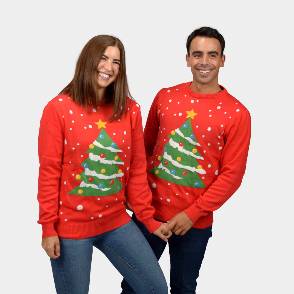 Pull de Noël pour Couple Rouge Sapin de Noël