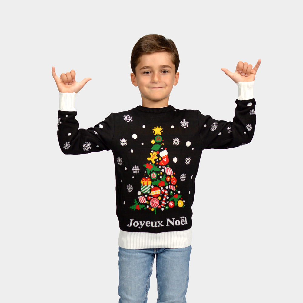 Pull de Noël pour Enfants Noire Joyeux Noël