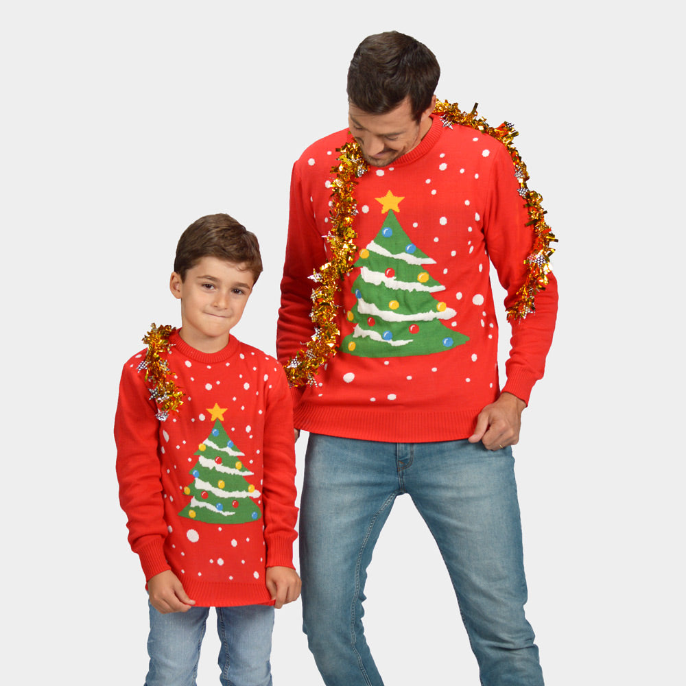 Pull de Noël pour Famille Rouge Sapin de Noël