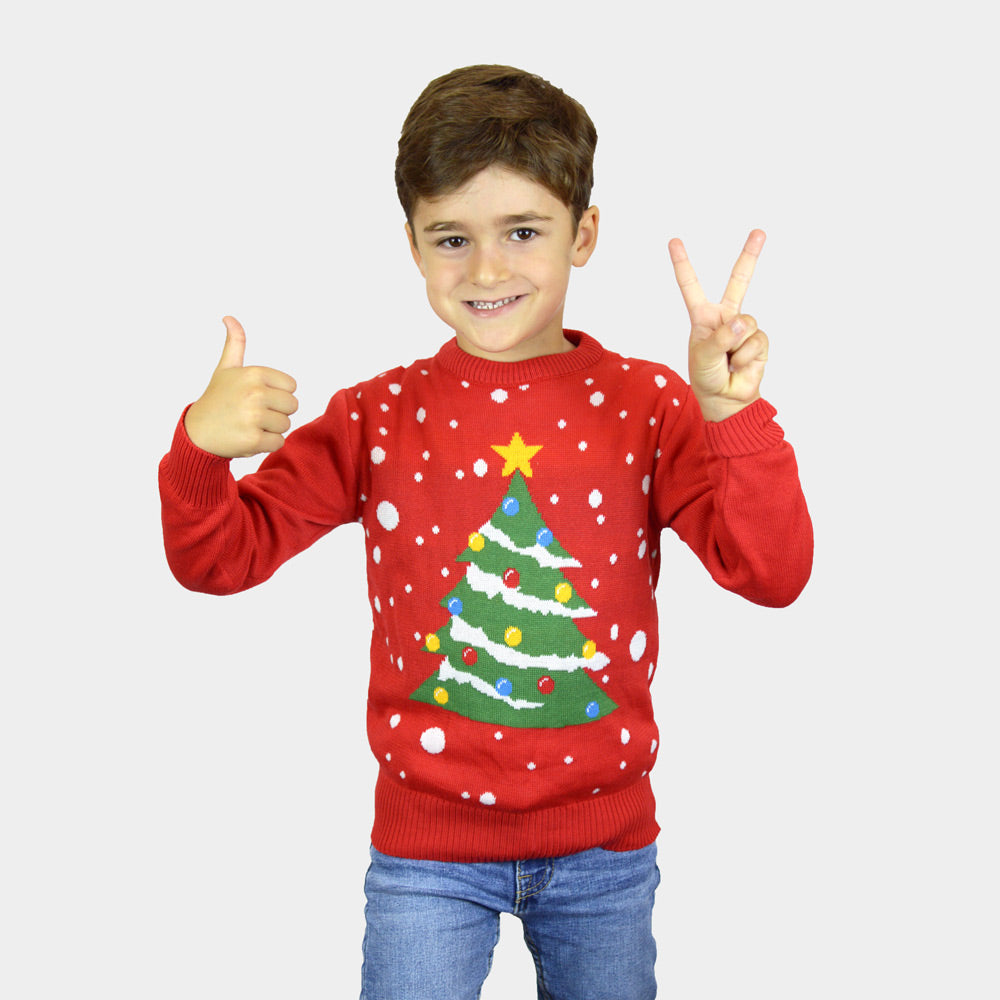 Pull de Noël Enfant Famille Rouge Sapin de Noël