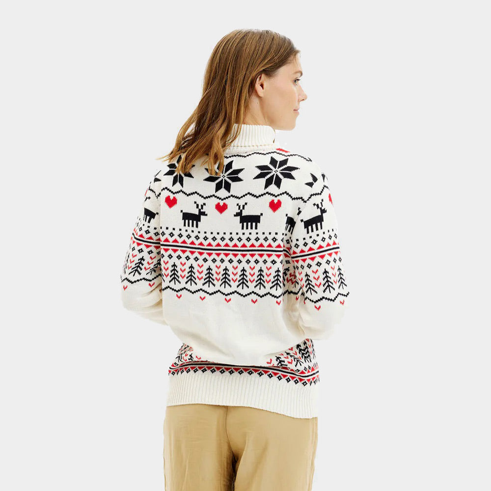 Pull de Noël pour Femme à Col Roulé Chic Beige Coton Bio