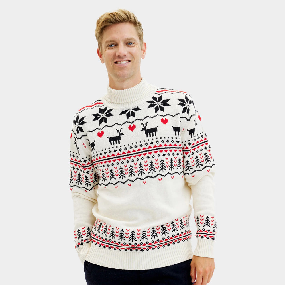 Pull de Noël pour Homme à Col Roulé Chic Beige Coton Bio