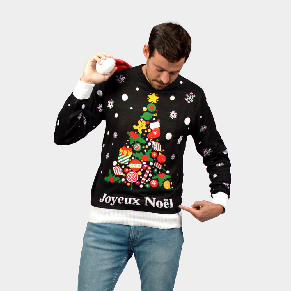 Pull de Noël pour Homme Noire Joyeux Noël