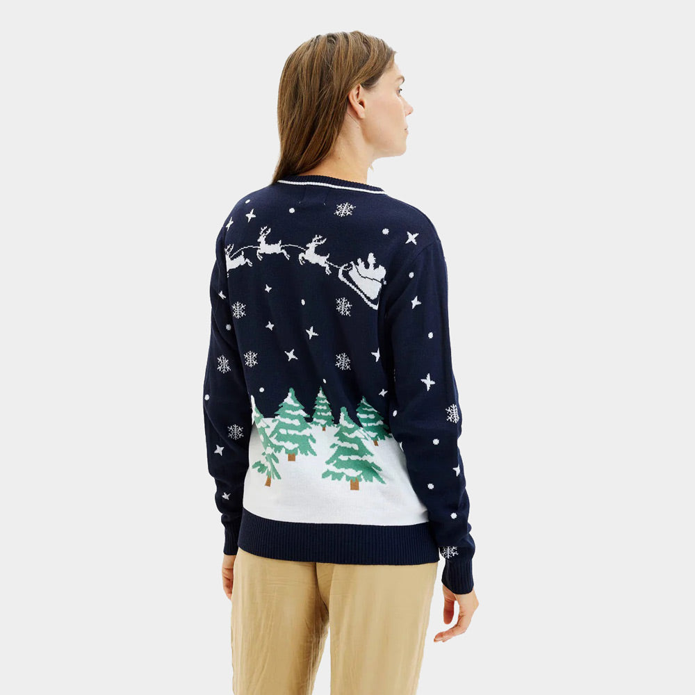 Pull de Noël pour Femme Lumineux LED Bleu Merry Christmas