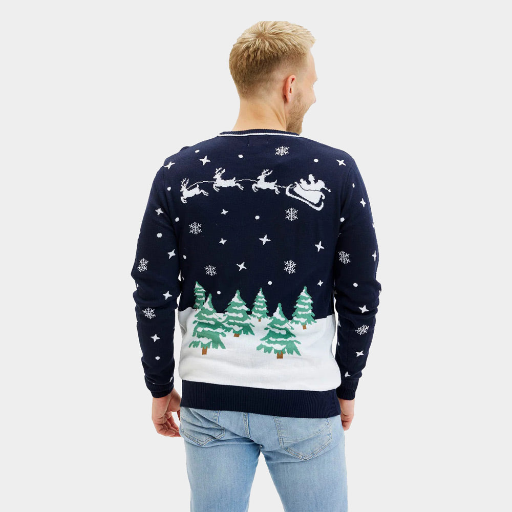 Pull de Noël pour Homme Lumineux LED Bleu Merry Christmas