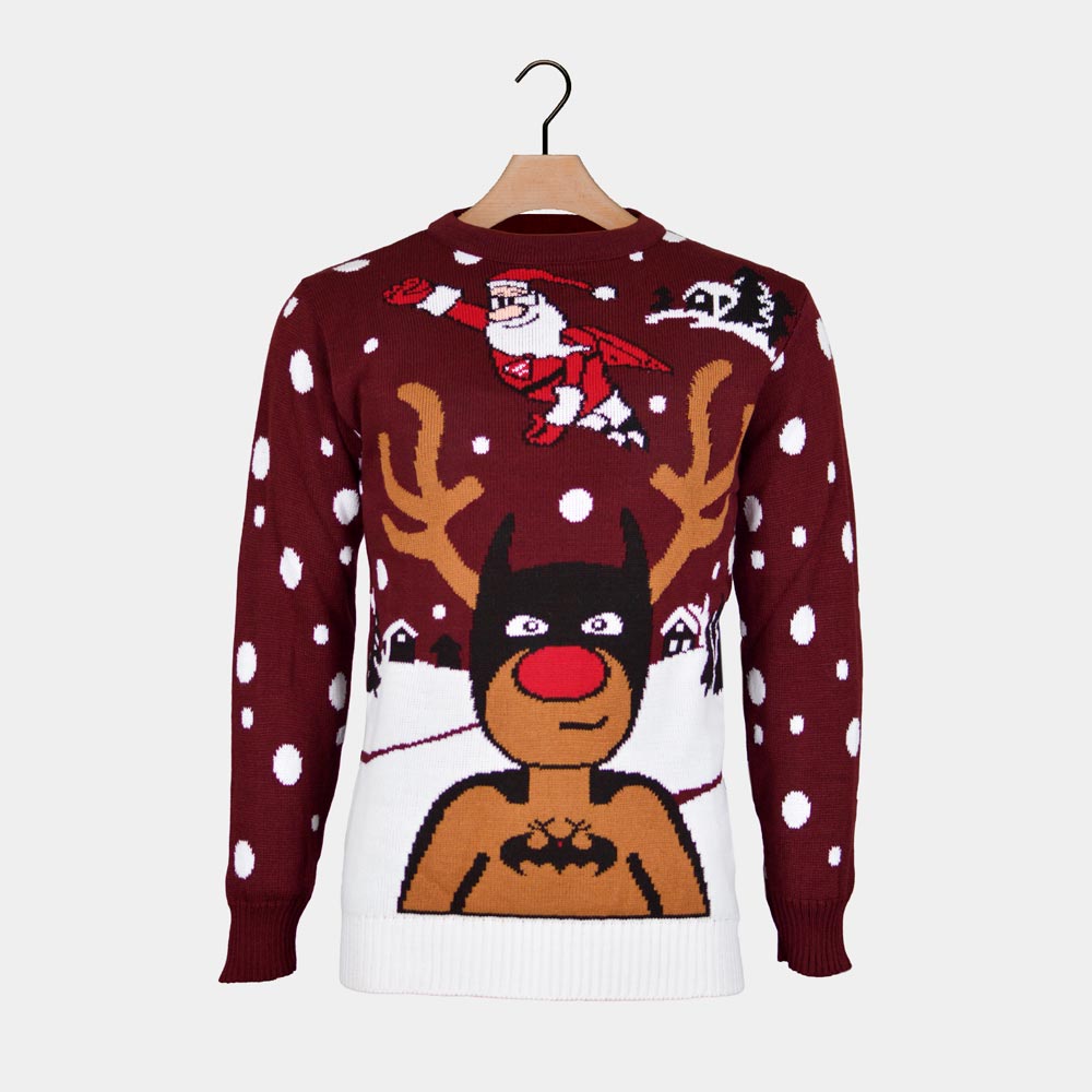 Pull de Noël pour Homme Renne Batman Père Noël Superman