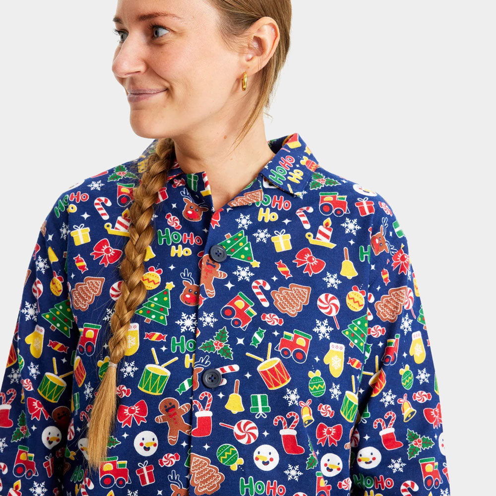 Pyjama de Noël pour Adultes Unisexe Bleu Motifs de Noël