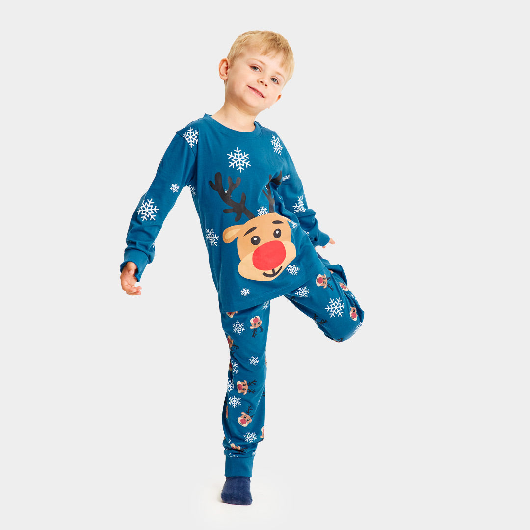 Pyjama de Noël pour Enfants Bleu avec Rudolph le Renne