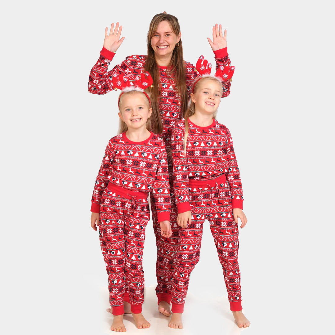 Pyjama de Noël pour Enfants Rouge avec Rennes et Sapins