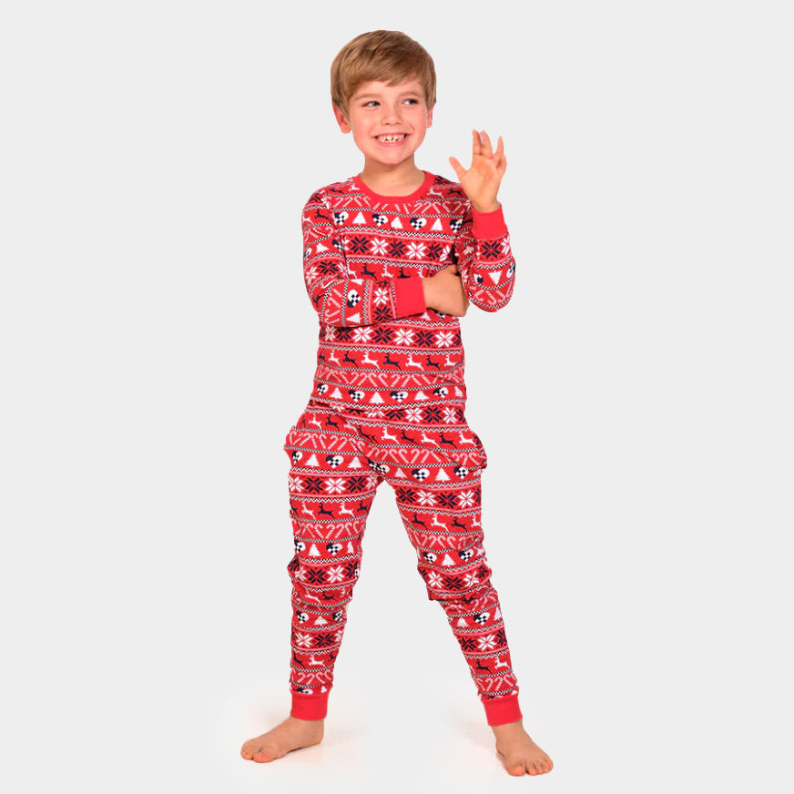 Pyjama de Noël pour Enfants Rouge avec Rennes et Sapins