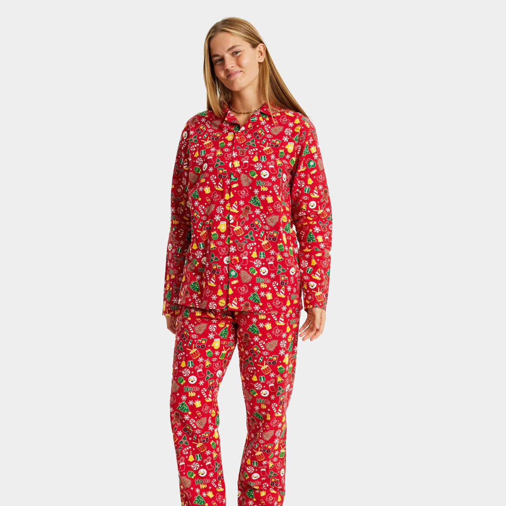 Pyjama de Noël pour Adultes Unisexe Rouge Motifs de Noël Femme