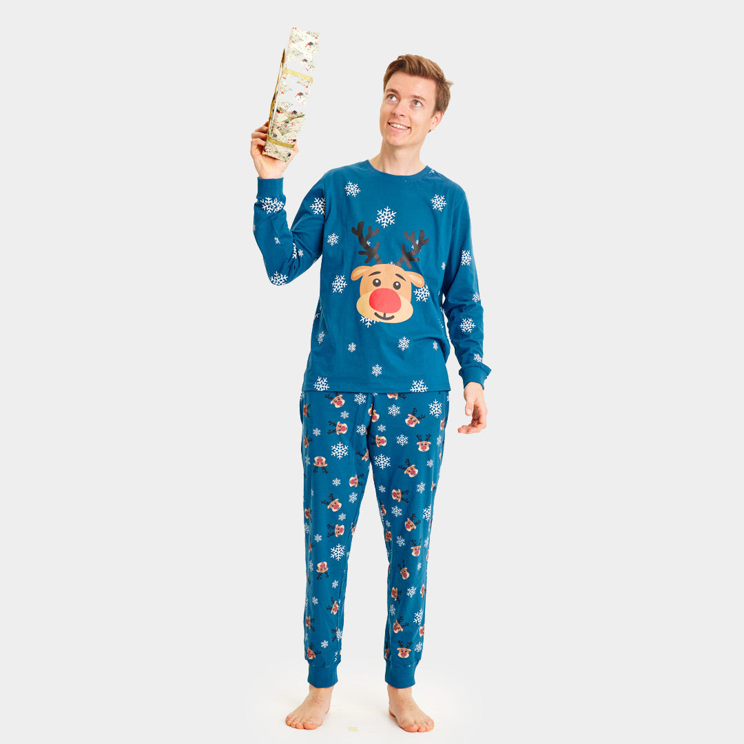 Pyjama de Noël pour Adultes Unisexe Bleu avec Rudolph le Renne