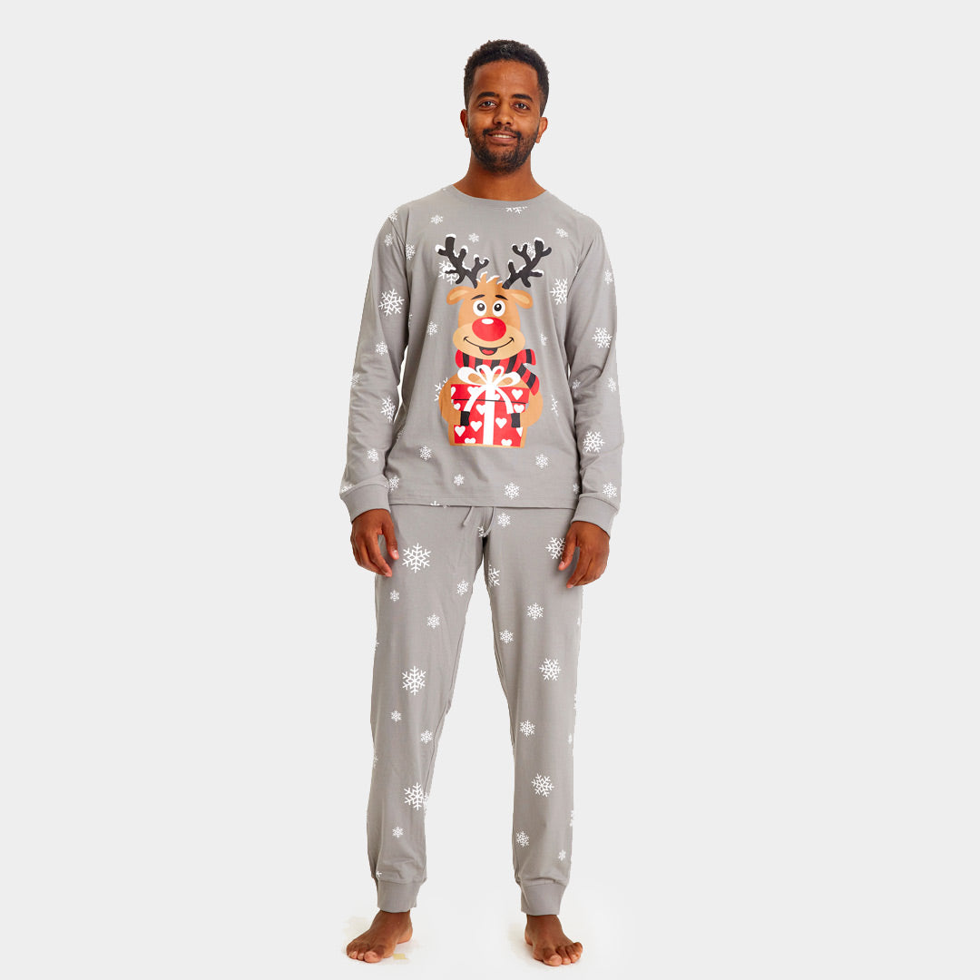 Pyjama de Noël pour Adultes Unisexe Gris avec Rudolph le Renne