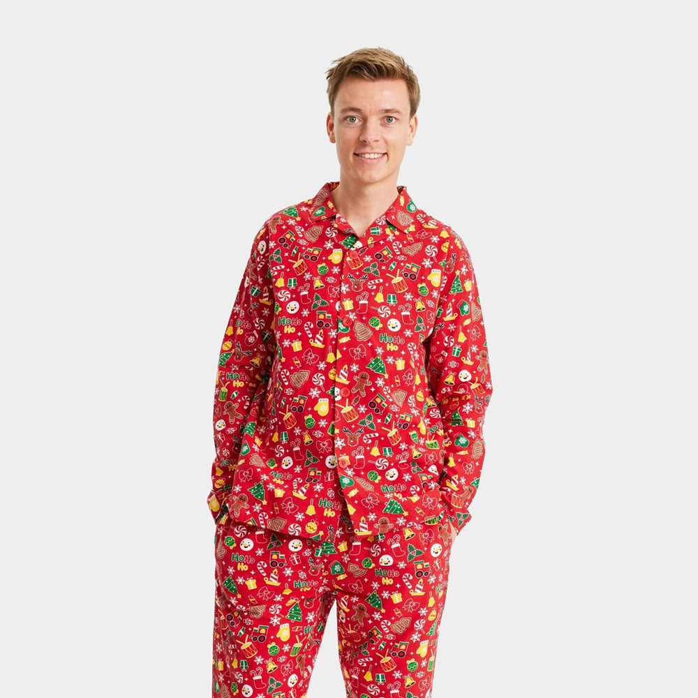 Pyjama de Noël pour Adultes Unisexe Rouge Motifs de Noël