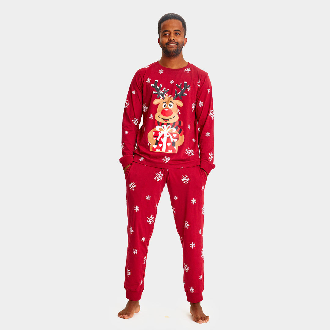 Pyjama de Noël pour Adultes Unisexe Rouge avec Rudolph le Renne