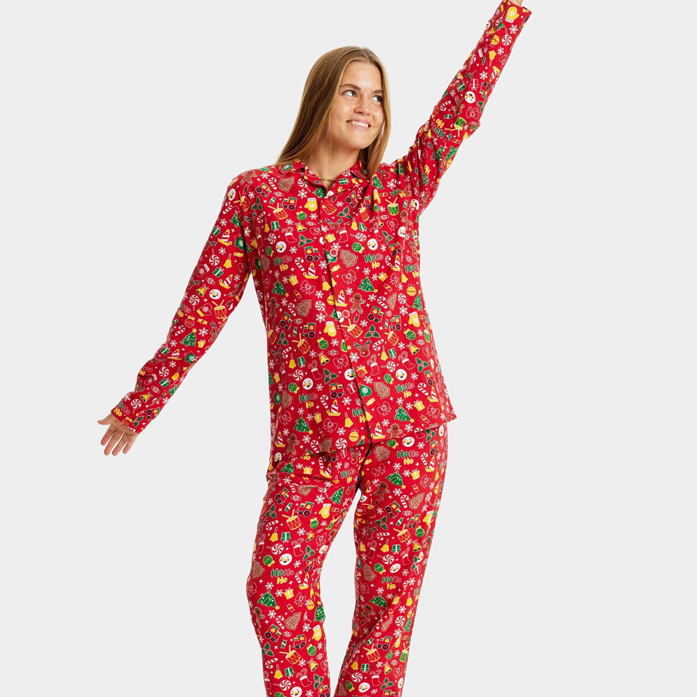 Pyjama de Noël pour Adultes Unisexe Rouge Motifs de Noël