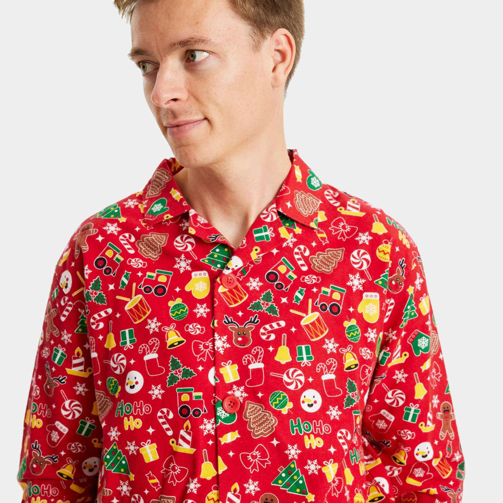 Pyjama de Noël pour Adultes Unisexe Rouge Motifs de Noël