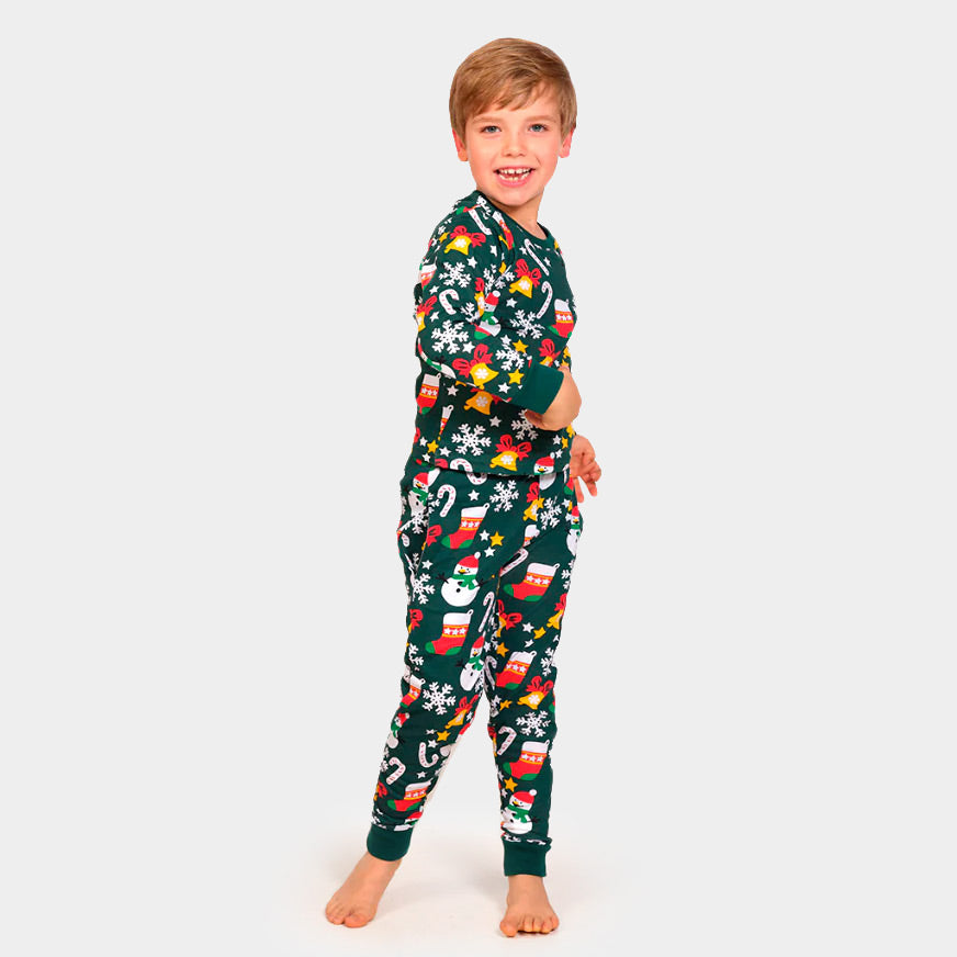 Pyjama de Noël pour Enfants Vert avec Motifs de Noël