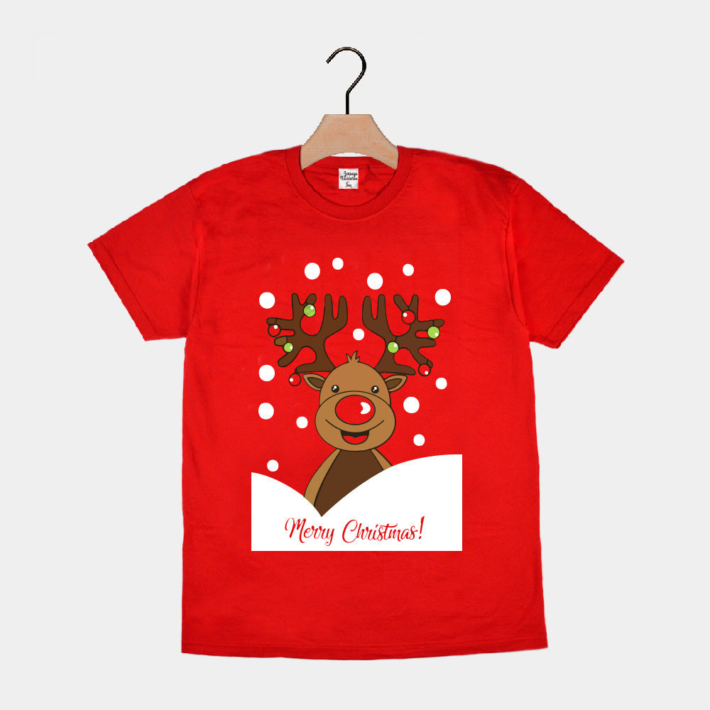 T-Shirt de Noël pour Famille Rouge avec Renne Rudolph